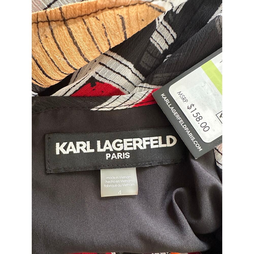 Karl Lagerfeld Paris Multicolor High-How Flutter Sleeve Dress Size 4 - NWT - Picture 7 of 9